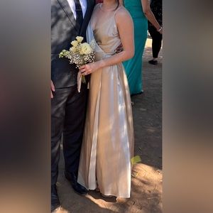 Birdy Grey Cindy Bridesmaid Dress – Satin Champagne Neutral XS *Hemmed